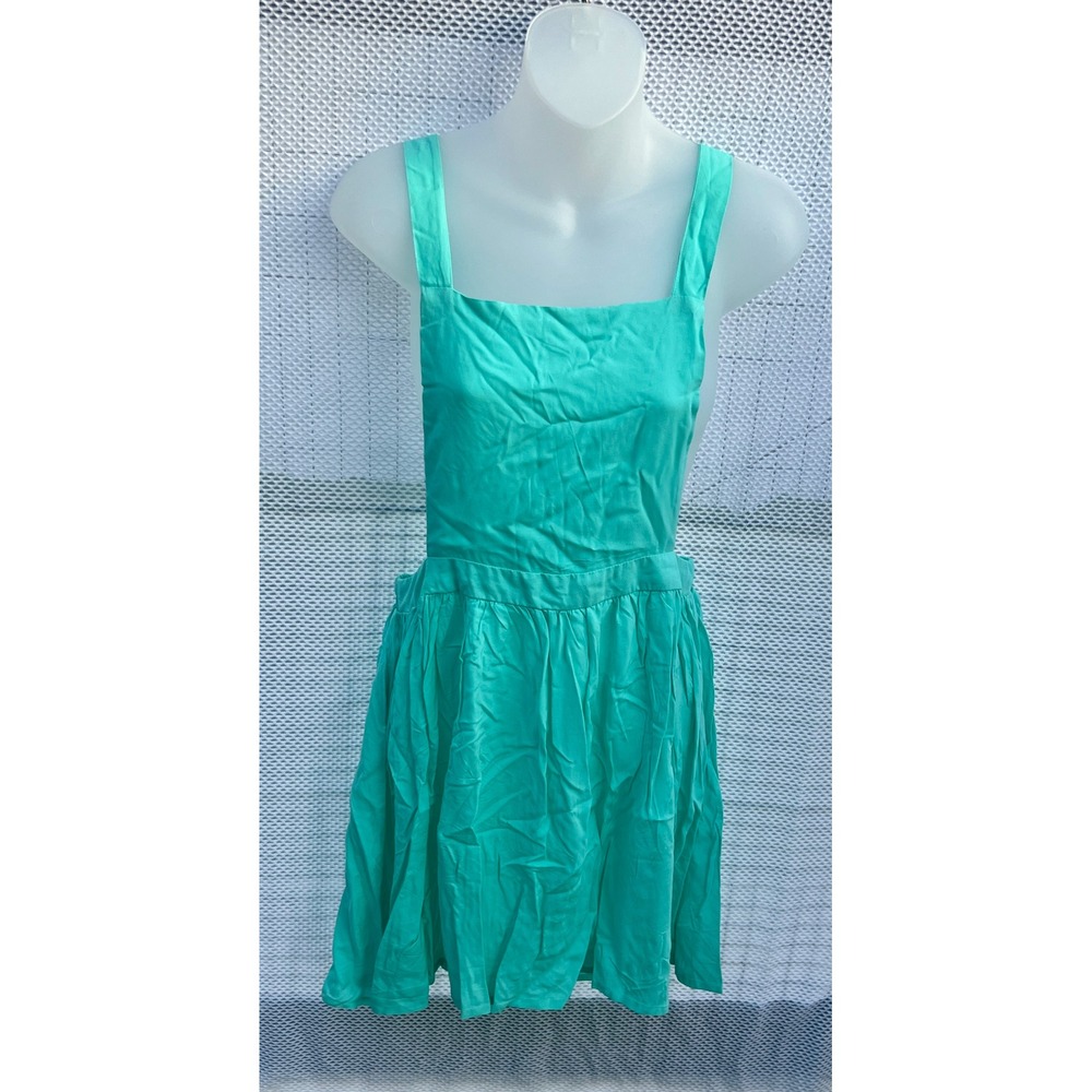 rue21 Pinafore Dress Large Teal Square Neck Elastic Waist Modern 21658R21S